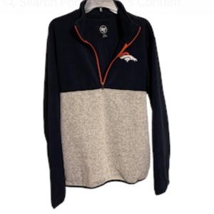 NWT NFL 47 Brand Denver Broncos 1/4-Zip Fleece Pullover Blue/Gray Men’s Size L